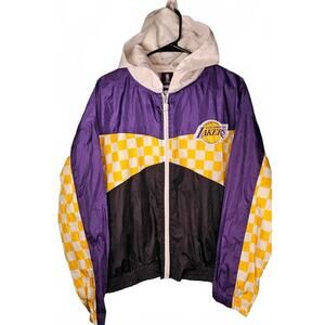 Los Angeles Lakers Women's Vintage Checkered Windbreaker Jacket Size Large